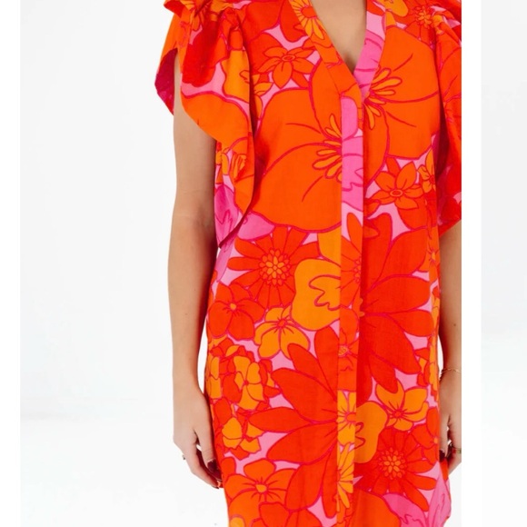 J Marie Floral Midi Dress ruffle sleeves cottage core Orange & Pink Retro Y2K✨ - Picture 3 of 12
